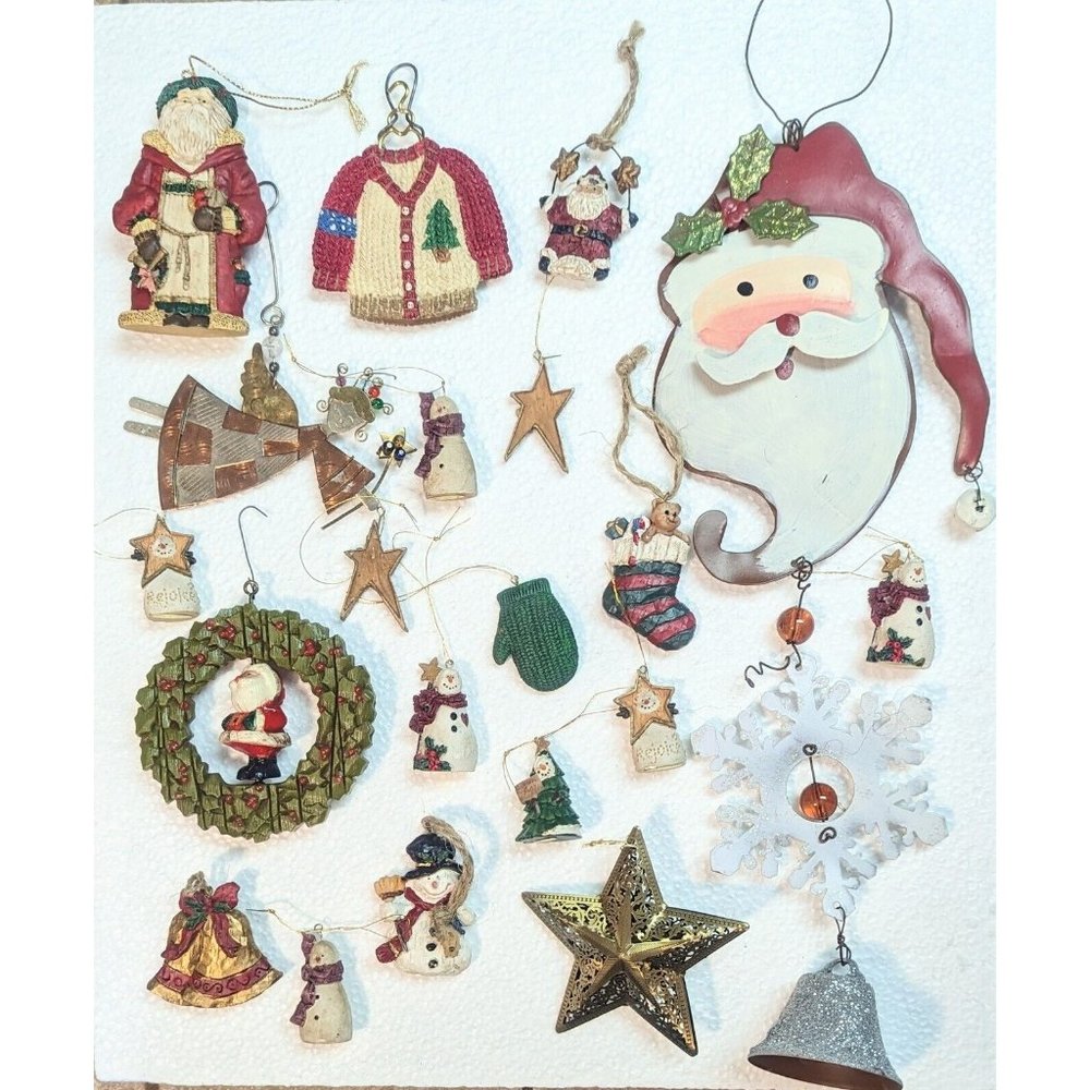 Nice Lot Of 20 Primitive Rustic Country Christmas Ornaments Santa Angel & More!